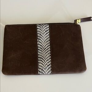 MADEWELL 💖 NWT Brown Leather Clutch with Snake Print Accent and Zipper top